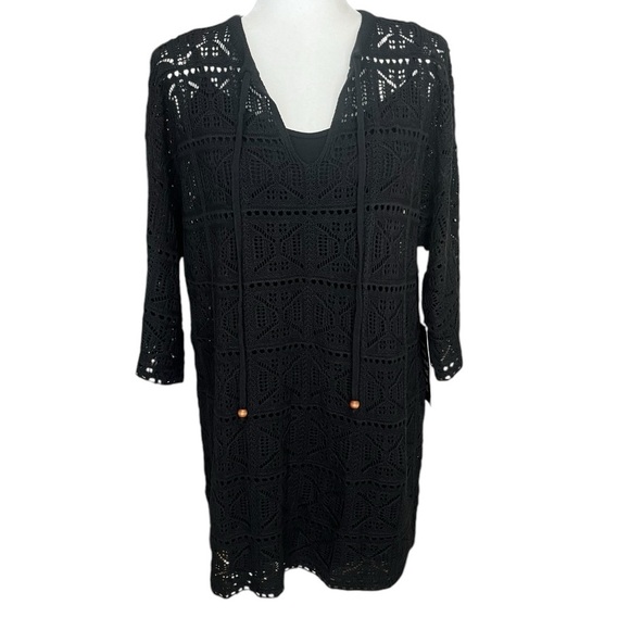 Pomander Place Tuckernuck Kai Black Crochet Knit Mini Boho Dress Size Small - Picture 2 of 12